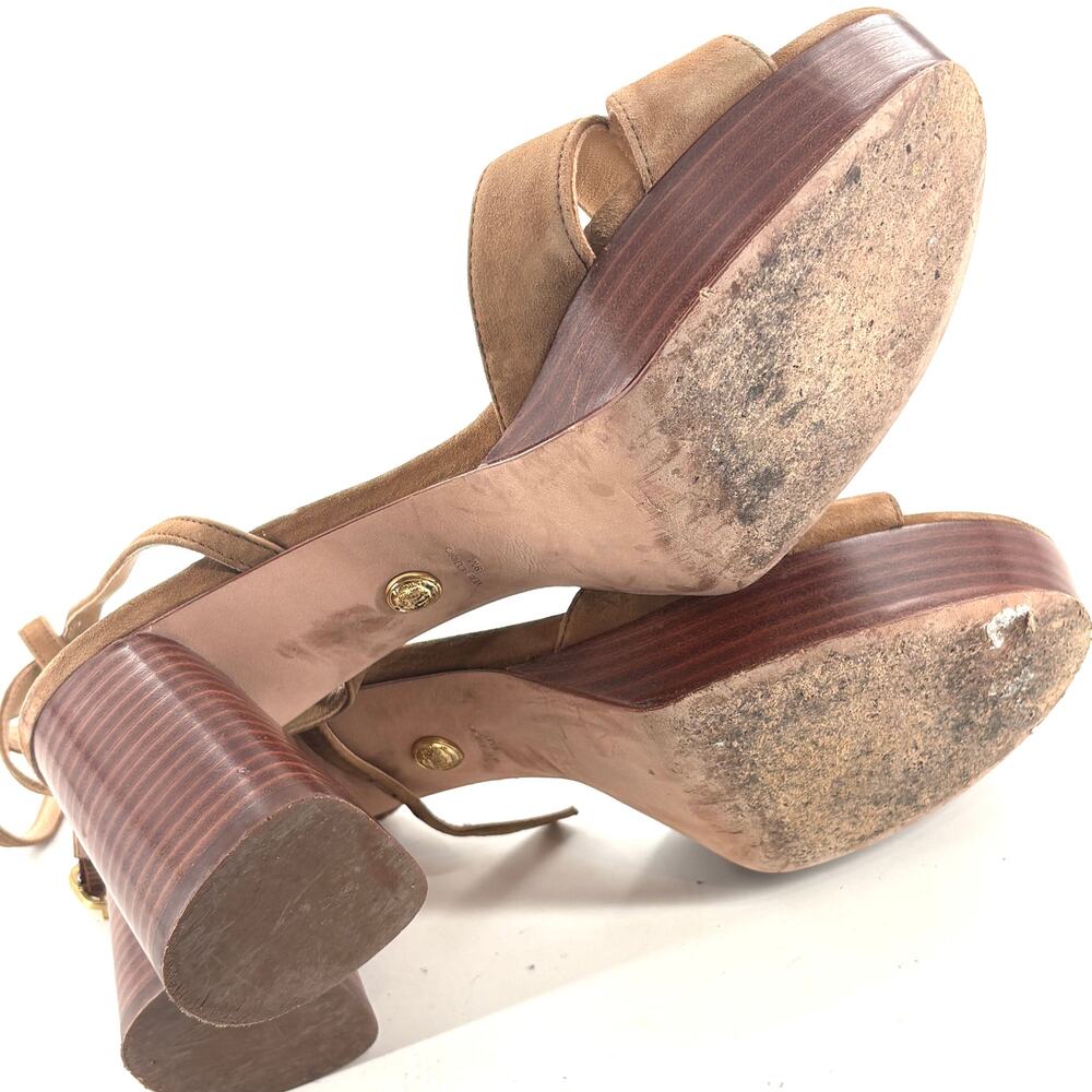 Veronica Beard Drina Ankle Strap Heels 9 Platform Sandals Hazelwood Tan Luxury - Picture 4 of 10